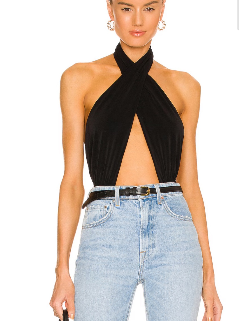 Norma Kamali Women's Navy Cross Halter Bodysuit Top